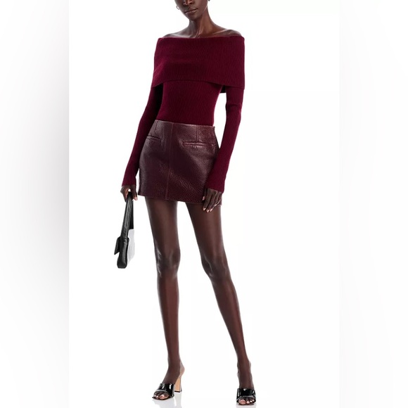 AUTH WOMEN’S A.L.C. COWAN LEATHER MINI SKIRT IN UMBER - SZ 00 - Picture 1 of 11